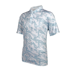 Puma Men’s Zig-Zag Printed Polo T-Shirt - White/Turquoise Surf