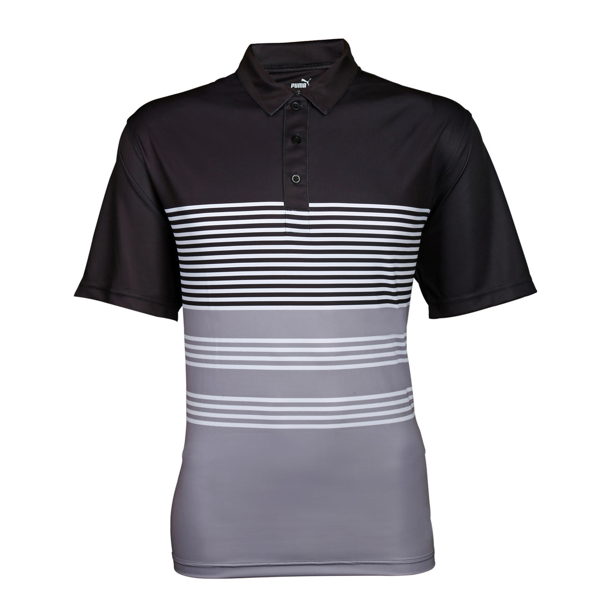 Puma Men’s Striped Polo T-Shirt - Black/Flat Light Gray/White