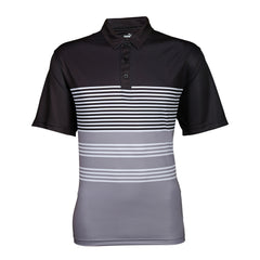 Puma Men’s Striped Polo T-Shirt - Black/Flat Light Gray/White