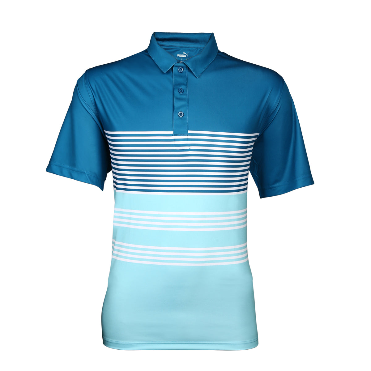 Puma Men’s Striped Polo T-Shirt - Corsair/Fair Aqua/White